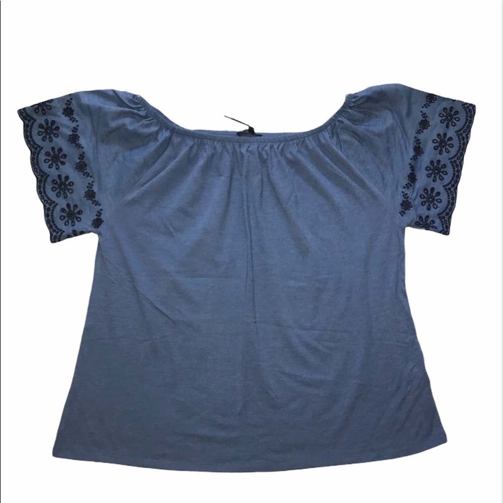 JEANNE PIERRE Blue floral off shoulder blouse XL